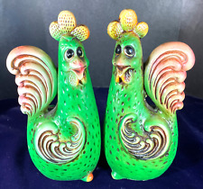 Rare Tilso Hand-painted Green Chickens Ceramic Decor Made in Japan 5.5