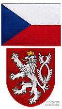 LOT of 2 CZECH Czechia FLAG PATCH EMBROIDERED IRON-ON LION COAT of ARMS SHIELD picture