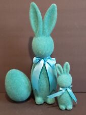 Flocked Emerald Green Easter Bunny Rabbit Mom, Baby & Egg picture
