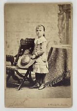 Victorian Cabinet Card Photo Young Child Girl W/ Hat Antique Boston, Mass picture