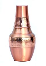 DSH Pure Copper Bottle Carafe Bedside Bedroom Water Jar With Inbuilt Glass. picture