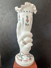 Antique Victorian hand painted floral hand milk glass vase picture