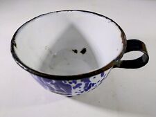 Antique Graniteware Enamelware Cup Colbalt Blue & White 4x2.25