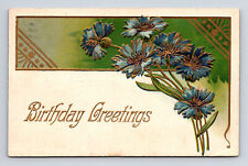 1909 Embossed & Gilded Birthday Greetings Blue Flowers PFB 9142 Postcard picture