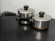 Vintage Lot of 2 Revere Ware Copper Bottom Cookware Pots & Lids 1qt & 2 qt- USA picture