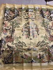 Vintage Brocaded Flowers Chinese Silk Square Scenic Tapestry Table Cloth  42x42” picture