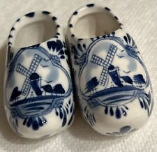 Vintage Delft Blue Holland Ceramic Miniature Clogs-Set Of Two Blue Windmill picture