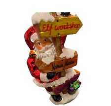 New Neiman Marcus Santa With Road Signs Christmas Glass Ornament, John huras picture