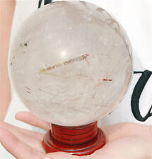 3.99LB NATURAL WHITE CLEAR QUARTZ CRYSTAL WITH TOURMALINE SPHERE BALL 106mm picture