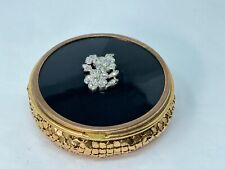 Old FOSTER Brass Mesh Black Marcasite Floral Compact with Loose Powder and Blush picture
