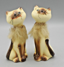 Vintage Lego Japan Salt & Pepper Shakers Winking Siamese Cats Fur Collars MCM picture