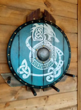 Vintg Medieval Eivor Valhalla Viking Fenrir Shield, Antique Dragon Wooden Shield picture