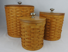 2005 Longaberger Woven Crock Canister Set of 3 with Protectors and Lids 12 pcs picture