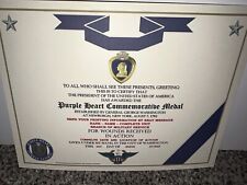 MILITARY PURPLE MEDAL COMMEMORATIVE CERTIFICATE ~ TYPE-2 w/PRINTING picture