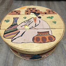 Vintage Dufeck's Denmark WI Wood Cheese Box Hand Painted Southwestern Design  picture