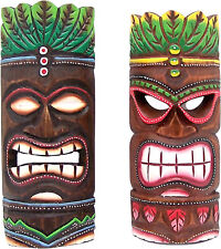 Set of 2 Assorted Vibrant Wooden Tiki Heads, 2 Hawaiin Style Wall Hanging Tiki picture