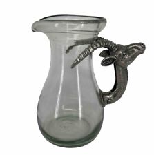 Makoulpa South Africa Glass Pitcher Springbok Antelope Head Pewter Handle picture