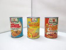 Vintage 1980’s (3) Chef Boyardee Tin Can Coin Banks ABC's, Dinosaurs, Coasters picture