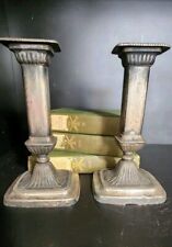 Vintage Old Pair Of Unmarked Silver Taper Candle Holders Deco Style picture