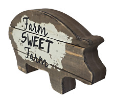 Wood Pig Shaped Tabletop Sign FARM SWEET FARM  5.5 X 9.5 X 1 3/8 picture