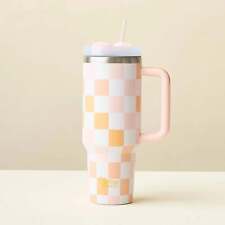 Take Me Everywhere- 40oz Tumbler With Straw And Screw On Lid -Checkered Peach picture