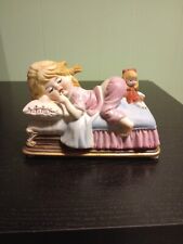 Vintage Little Girl Sleeping In Bed With Doll Figurine Plays Music Japan  picture