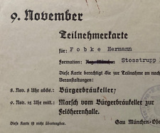 WW2 GERMAN PARTICIPATION CARD for NOV. 9 