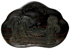 Philippines Souvenir Plate Plaque Hand Carved Ebony Wood 26 x 17 cm picture