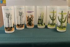 Vintage Blakely Oil & Gas Glasses Arizona Cactus Frosted Set of 6 Southwest  picture