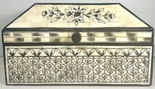 Bone Inlay on Wood Hinged Dresser Box Hand Painted Floral Patterns  picture