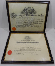 Antique/VTG Notre Dame University Diplomas-1916(Sheepskin?) & 1950-Framed picture