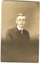 RPPC Postcard Boy Big Wide Eyes Wire Rimmed Glasses  picture