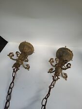 Vintage Underwriters Laboratories Glass Crackle Light Brass Fixture Chain Swag picture