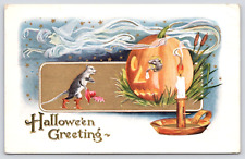 Postcard Halloween Greeting JOL Witch Mouse In Candle Whitney Posted 1912 picture