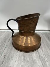 Antique Solid Copper Dovetailed Hand Forged Pitcher Jug Art Deco Wide Bottom 9” picture