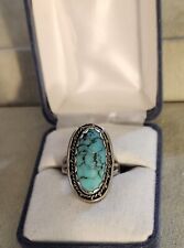 ~Vtg Solid Sterling Silver Unique Makers Mark Turquoise Ring Size 6~ picture