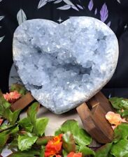 Huge Blue Celestite Crystal Heart 18cm 4.8kg Cluster Celestine Druzy & Stand picture