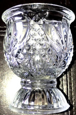 Collectible Vintage Sparkly Crystal Leaded Diamond Pattern Glass Footed Tealight picture
