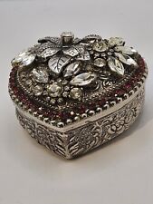 Vintage Trinket Box HEART Silver Plated Mixed Media Jewelry Art OOAK Mother Gift picture