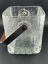 VTG Hoya Glacier Ice Bucket Textured Glass Japan 60s w/ Stainless Steel Handle picture