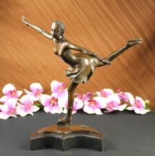 Art Deco Bronze Figure of a Skater Female Woman Lady on Solid Marble Base - Ice picture