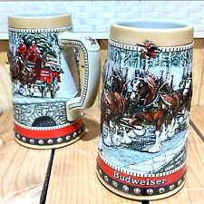 2 Vintage 1988 Budweiser Holiday Collector Series Beer Stein Mug Clydesdale picture