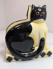 Country Cats Napkin Holder Ceramic Black White Cat 2007 Hand Painted Signed picture