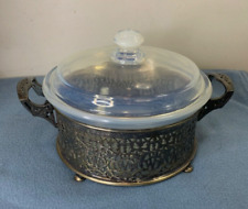 VTG FRY OVENGLASS BAKING CASSEROLE DISH WITH SILVER PLATED HOLDER 1938-8 picture