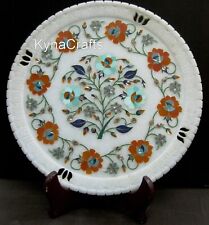10 Inches White Marble Decorative Plate Semi Precious Stone Inlay Work Placemat picture