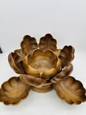 Monkey Pod Lotus Teak Spinning Wooden Salad Snack Bowl Set MCM Tiki 11 Pc. Set picture