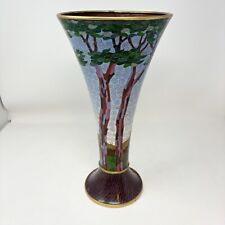 Vintage EVANS DESIGN 14” Tall Trumpet Cloisonné Vase Tall Trees Stunning READ picture