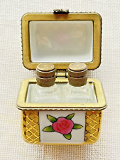 Vintage TWO'S COMPANY Floral Perfume porcelain enamel Casket with 2 Bottles EUC picture