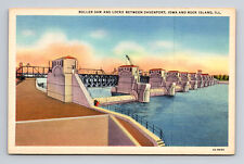 Linen Postcard Davenport IA Iowa Roller Dam and Locks Rock Island picture