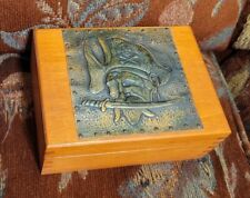 Vintage Solid Wood Trinket Box W Hammered Copper Pirate On Lid picture